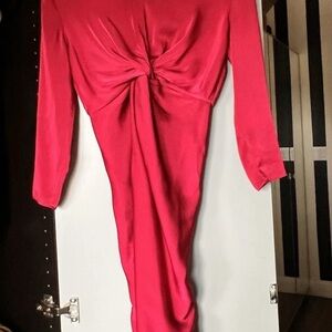 MANGO Knot Dress. Fuchsia Dress, long sleeve. Pre owned amazing condition.